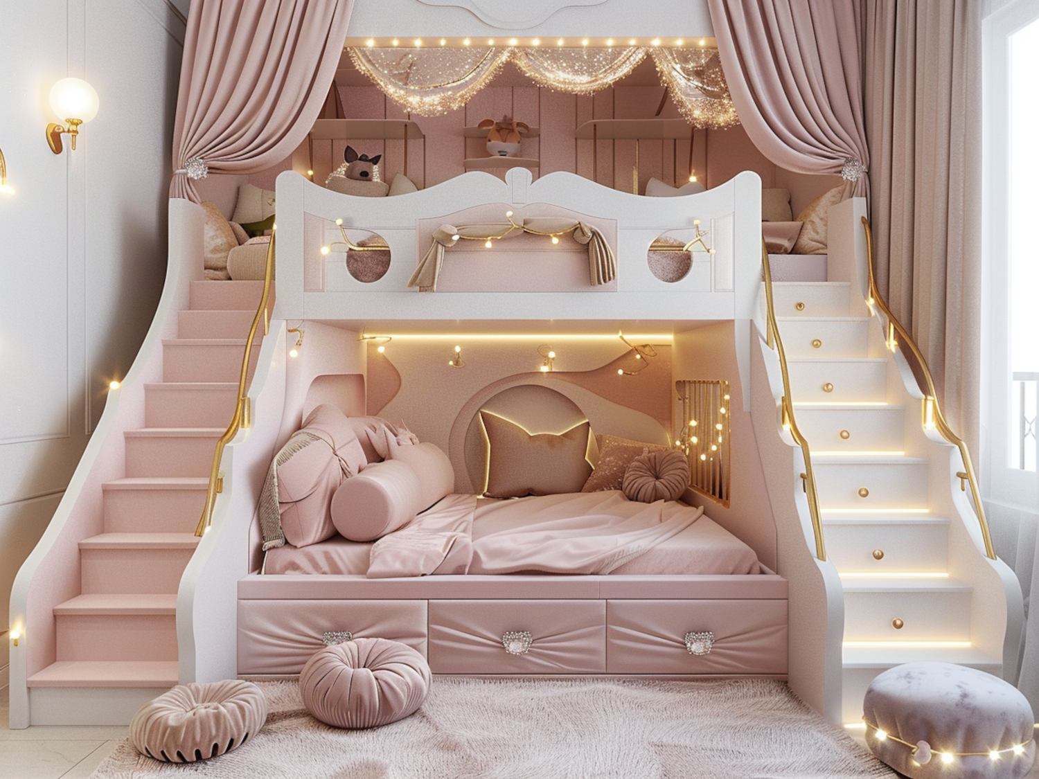 Najlepsze łóżka piętrowe w stylu glamour dla dzieci.